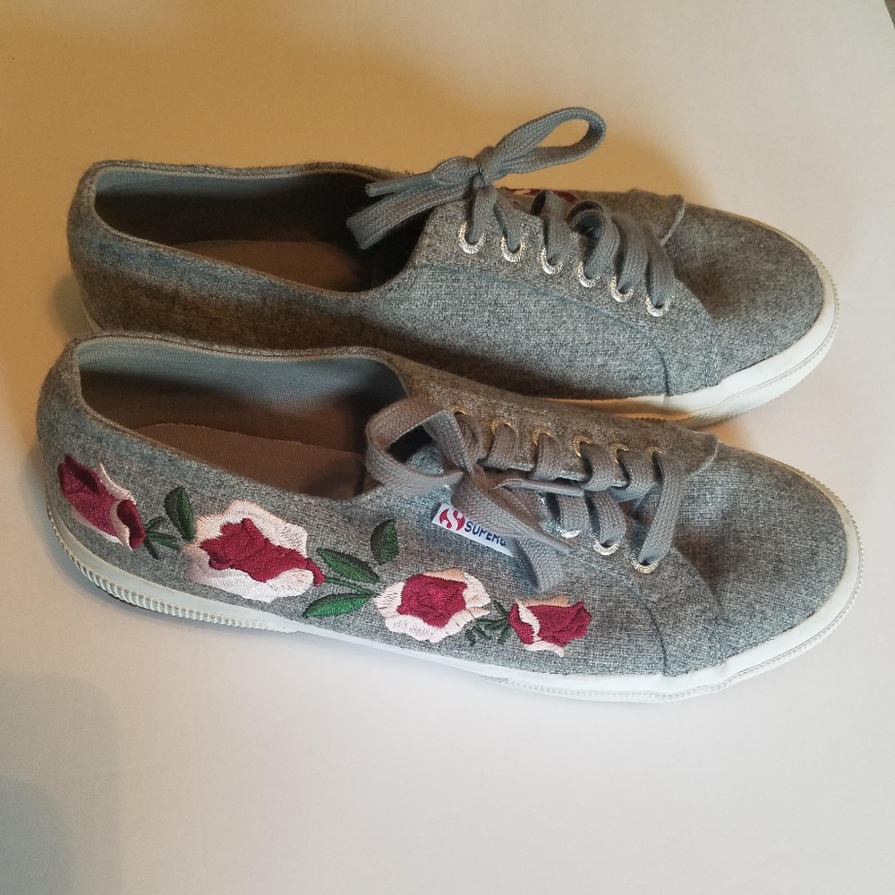 Superga | Gray Embroidery Floral Embwoolw Sneakers